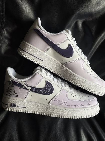 Another pair shot of the lavender-themed Taylor Swift custom sneakers.