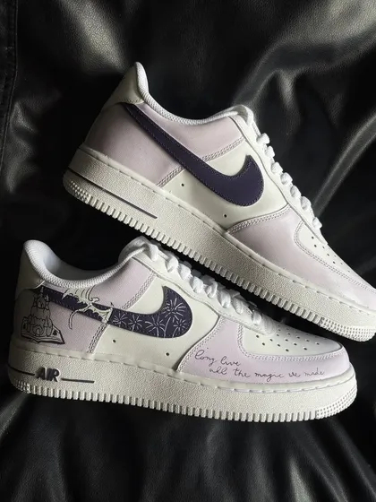 Another pair shot of the lavender-themed Taylor Swift custom sneakers.