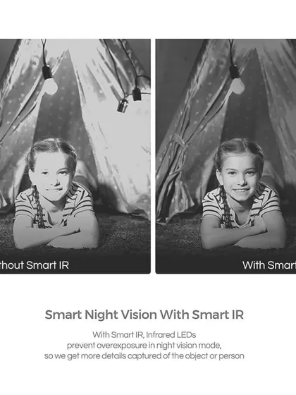 See the difference Smart IR makes. This technology in our EZVIZ cameras automatically adjusts the infrared light intensity to prevent overexposure in night vision mode, capturing more detail.