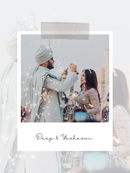 A polaroid style memory of Deep and Yashasvi's varmala, capturing the sparkle and magic of the moment.