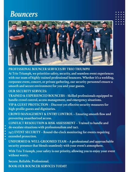 Safety and security are paramount. We provide highly trained professional bouncers for crowd management, access control, and VIP protection to ensure your event runs smoothly.