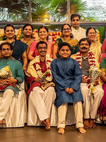 A photo from a Guru Vandana, a tradition of honoring our classical music teachers. I learn music from my teachers Sh. Narasimhan Kulkarni and Sh. Vadiraj, and I cherish how this tradition brings the community together.