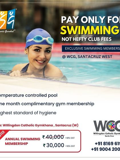 Pay only for swimming, not hefty club fees. Our exclusive swimming membership at WCG, Santacruz West, includes access to a temperature-controlled pool and a complimentary one-month gym membership.