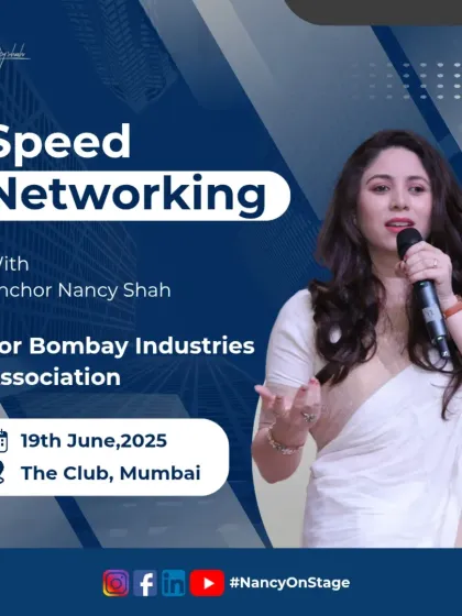A poster for a Speed Networking event for the Bombay Industries Association, a key area of my corporate hosting services.