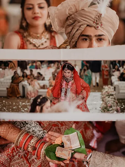 A creative, layered shot capturing multiple elements of the ceremony at once. We use unique compositions to tell a richer story in a single frame.