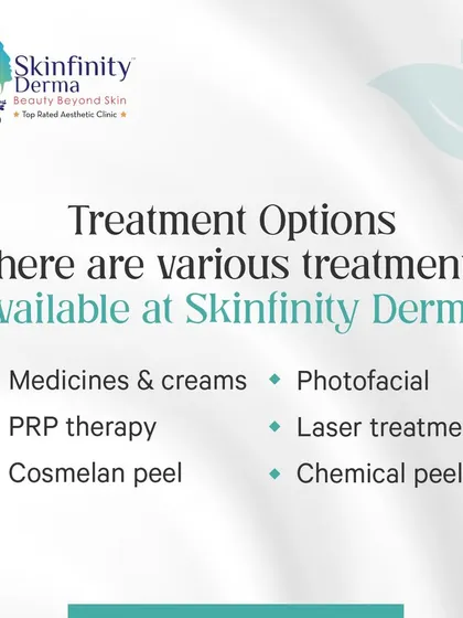 We offer a variety of treatment options for hyperpigmentation. Depending on the root cause, we may recommend medicines, creams, PRP therapy, Cosmelan peel, photofacials, or laser treatments to restore an even skin tone.