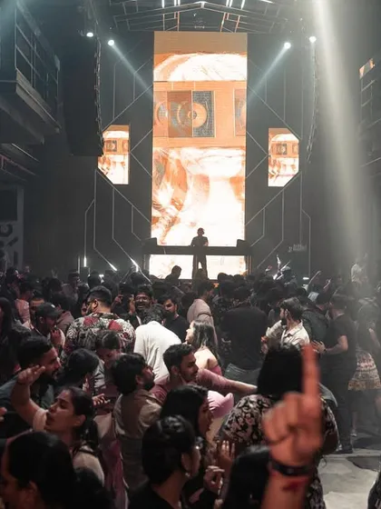 A view of the packed floor at a corporate party for Razorpay. The energy was electric all night.
