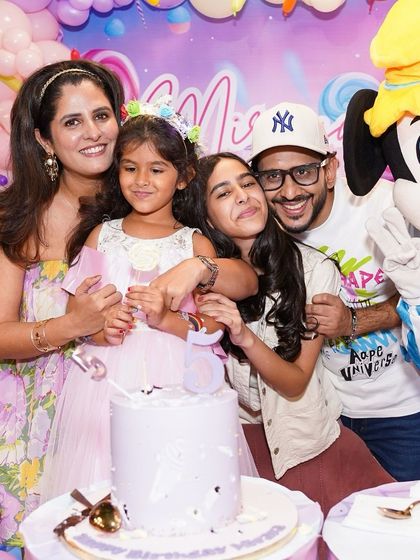A beautiful family photo of Mr. Aman Gupta and his family at his daughter's birthday bash. We are honored to be the chosen venue for such special family moments.