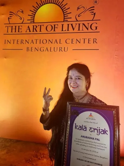Feeling blessed and energized after receiving the 'Kala Srijak' award at the Art of Living International Center in Bengaluru. It was an unforgettable celebration of art, culture, and spirituality.