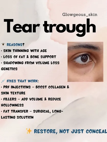 Hollowing under the eyes, or a 'tear trough', is a common concern that makes you look tired. This is often due to age-related skin thinning and volume loss. I offer solutions like PRF injections and fillers to restore volume, not just conceal the shadow.