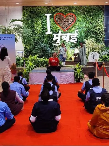 A session in front of the iconic 'I Love Mumbai' installation at the airport. It was a beautiful blend of city pride and the timeless practice of yoga.