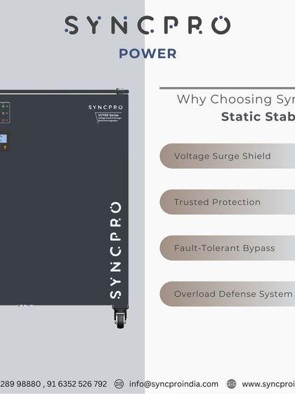 We designed the SyncPro static stabilizer with multiple layers of safety. It includes a voltage surge shield, fault-tolerant bypass, and an overload defense system, all built to meet stringent UL safety standards for your peace of mind.
