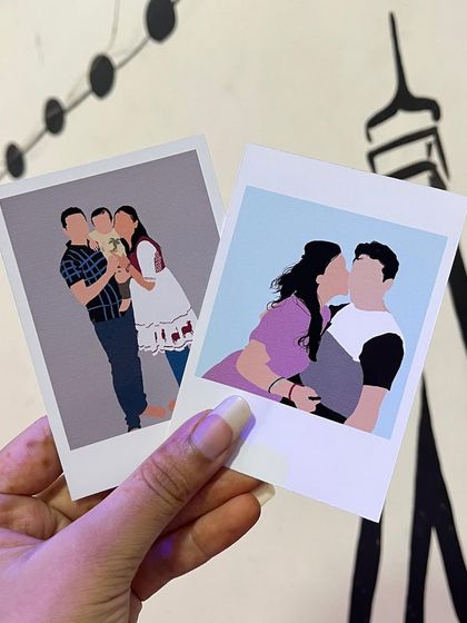 A set of minimalist faceless illustrations in a polaroid style. This modern approach is great for capturing the feeling of a moment, focusing on poses and outfits to tell the story.