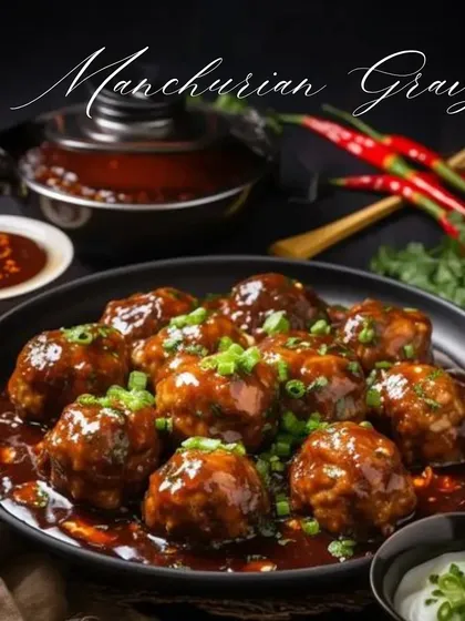 Our Manchurian Gravy is a flavorful and satisfying vegetarian dish, with soft vegetable balls in a tangy sauce.