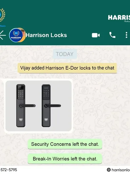 Once Harrison E-Dor locks joined the chat, security concerns and break-in worries left. This clever WhatsApp-themed graphic shows how our locks eliminate all your safety worries.