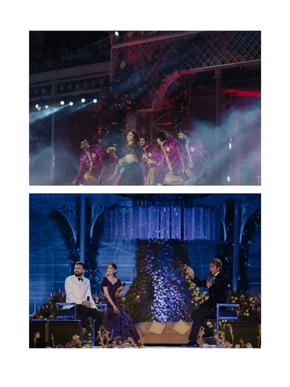 A magical performance on a grand stage. We document the choreographed dances with dramatic elements like smoke and petal showers, making it look like a scene from a movie.