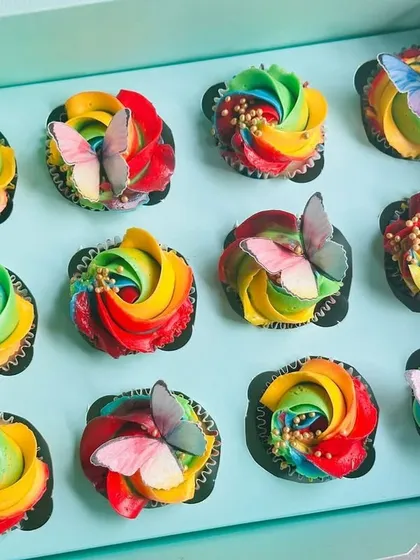 This version of my butterfly cupcakes features a vibrant rainbow buttercream swirl. The edible butterflies on top add a whimsical touch, making them perfect for birthdays, spring parties, or just to brighten someone's day.