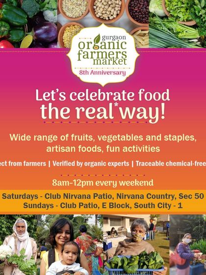 A poster celebrating the market's 8th anniversary and inviting the community to celebrate.