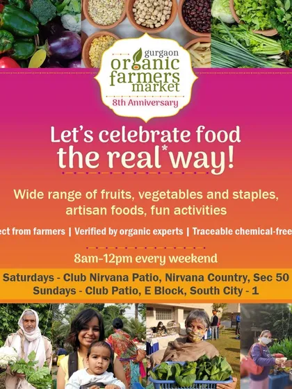 A poster celebrating the market's 8th anniversary and inviting the community to celebrate.