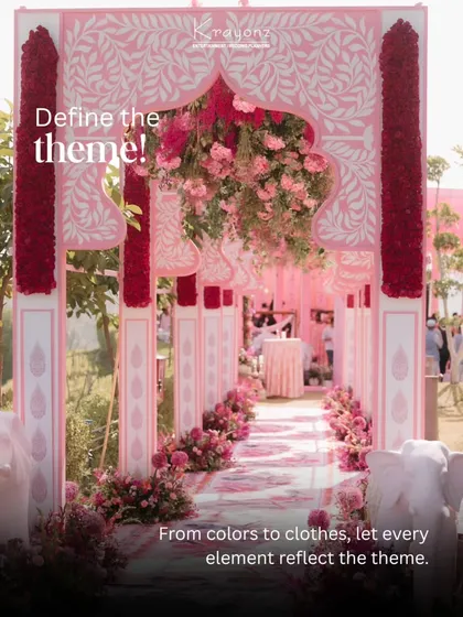 Defining the theme is crucial. This stunning pink floral entryway sets the tone for the entire event, ensuring every element, from colors to clothes, is cohesive.