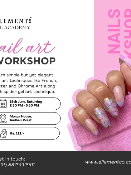 My Nail Art Workshop covers simple yet elegant techniques like French, glitter, and chrome art, along with the trendy spider gel technique. Join us in Andheri for just Rs. 111.