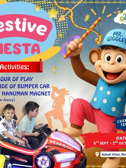 Our Festive Fiesta is on! Come celebrate with Mr. Giggles and enjoy playtime, a bumper car ride, and a take-home DIY Hanuman magnet craft, all for a special price.