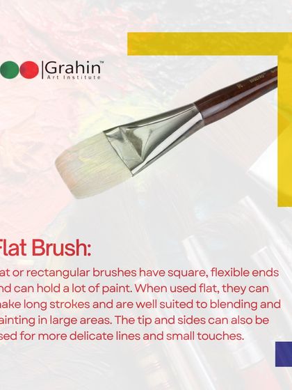 The Flat Brush has a square, flexible end that can hold a lot of paint. It's perfect for making long strokes, blending, and painting large areas smoothly.