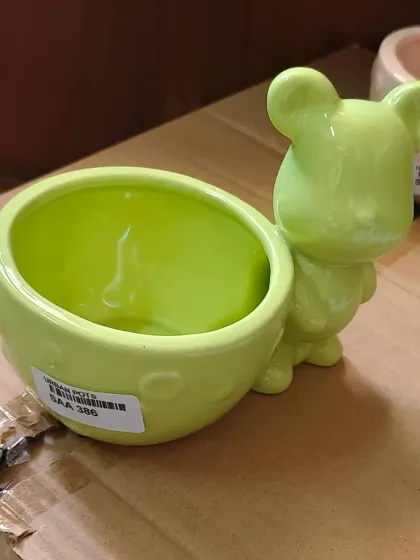 For a bit of fun, we have novelty ceramic planters like this lime-green bear pot. It's a great way to add personality to your child's room or a playful corner of your home.