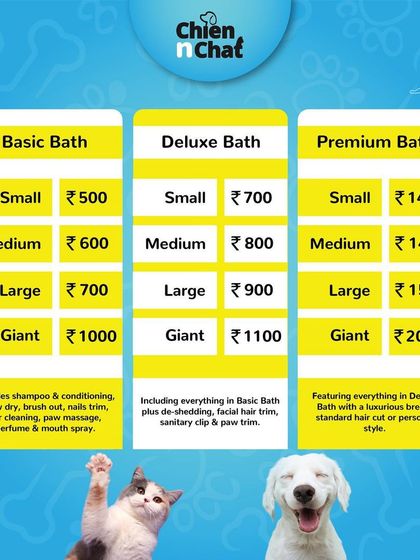 Our spa menu includes Basic, Deluxe, and Premium bath packages for all sizes, from small to giant breeds.