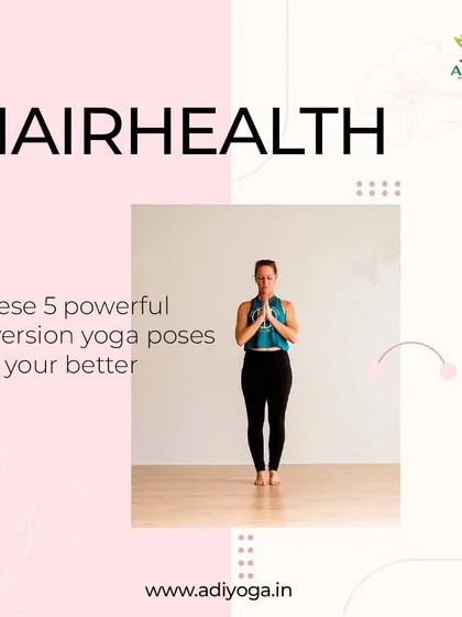 Did you know yoga can support better hair health? This graphic introduces the concept of using inversion poses to improve blood flow to the scalp for stronger roots.
