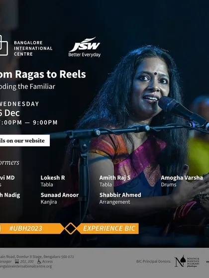 Poster for 'From Ragas to Reels', a concert decoding the familiar tunes of film music, presented as part of the Unboxing Bengaluru Habba festival.