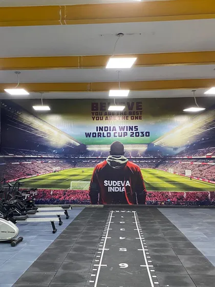 This is where our mission is written on the walls. Our fully-equipped gym is designed to build elite athletes, with the dream of "India Wins World Cup 2030" motivating every single session.