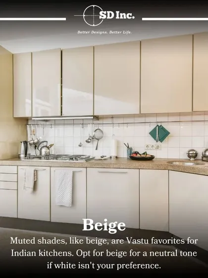 For those who find white too stark, beige is an excellent Vastu-approved neutral for Indian kitchens. It provides a warm, calming, and sophisticated backdrop.