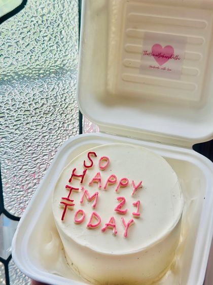 A cheeky and fun bento cake for a 21st birthday. We love creating cakes with bold and playful messages that match your personality.