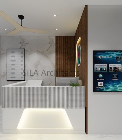 A series of 3D renders for a hospital concept. The design focuses on creating a clean, safe, and calming environment for patients and staff, from the reception area to the consultation and patient rooms.