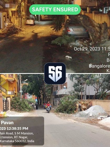 Our agents discovered a fallen tree on a car in RT Nagar during a routine patrol. They coordinated with the local community and BBMP to swiftly clear the scene, showcasing our role in resolving all types of community incidents.