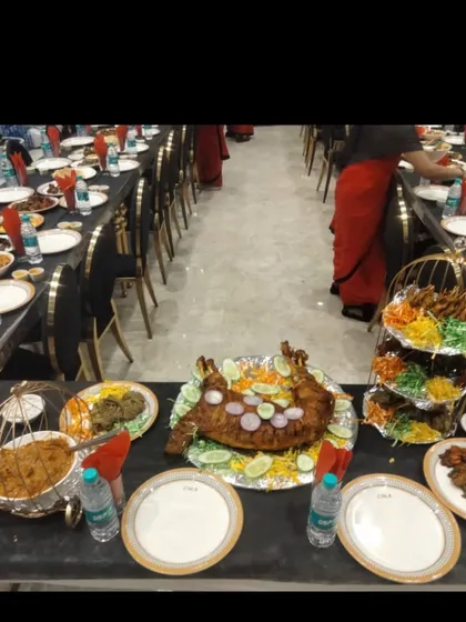 This is what a full banquet setup looks like. From the whole fried fish to the kebabs and curries, your event table will be overflowing with delicious food.