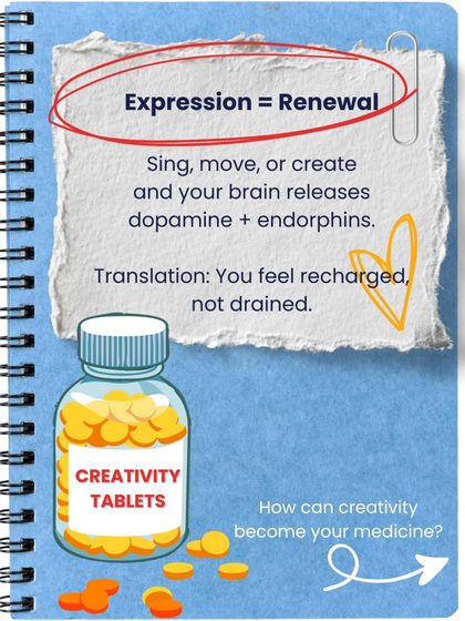Expression equals renewal. Singing, moving, or creating releases dopamine and endorphins, making you feel recharged, not drained. Think of music as your daily creativity tablet.