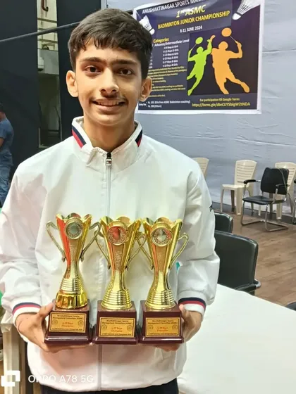 A triple-win for Anmol Sharma of our Chembur Gymkhana Centre. He proudly displays his trophies after winning the U15, U17, and U19 categories at the Anushakti Nagar ASMC Badminton Championship.