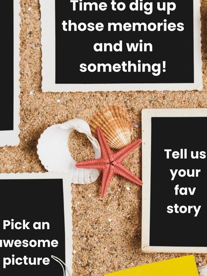 It's time to dig up those memories and win something. A fun graphic encouraging participation in our #ThrowbackGiving Challenge.