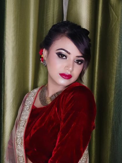 A confident portrait of the client, ready for her event.