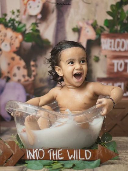 A moment of pure excitement from our little explorer during his milk bath adventure.