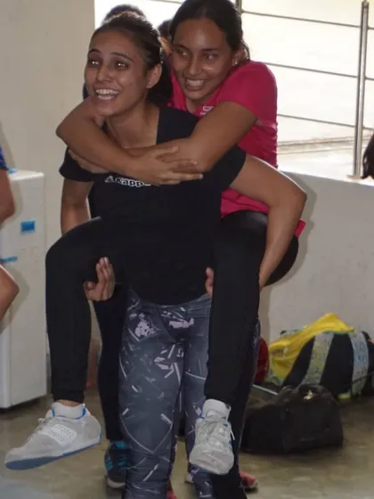 All smiles during a fun team-building exercise. We believe a positive and happy environment leads to the best performance.