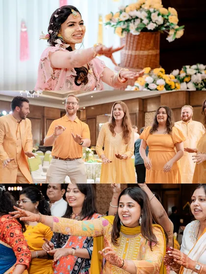 The infectious energy of a Haldi celebration. We make sure to capture not just the couple, but also the joy and participation of all the guests who make the day special.