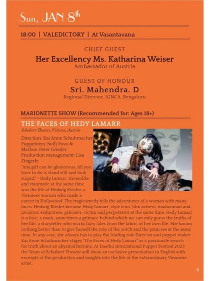 Valedictory show schedule for the 2023 puppet festival.