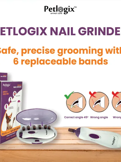 Trimming your pet's nails at home can be stressful, which is why I sourced this safe and precise nail grinder. The guide shows you the correct 45-degree angle to use, preventing you from cutting the quick. It comes with replaceable bands for long-lasting use.