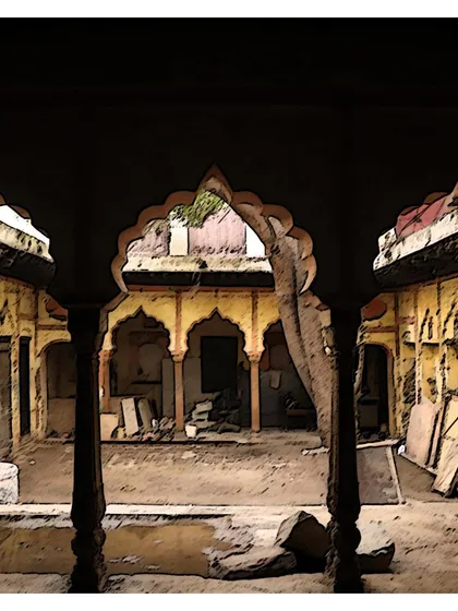 An artistic shot through the arches during the early stages of documentation, capturing the romance of the ruin before its transformation.