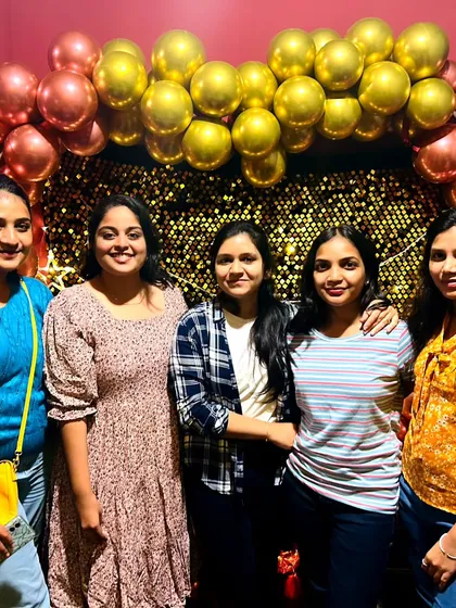 Celebrations are all about the people you share them with. I love seeing groups of friends like this having a great time and taking photos against the balloon and sequin wall I set up for them.