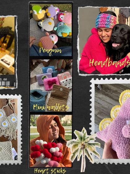 From penguin toys and mini wallets to cozy headbands and heart sticks, this collage captures the fun and creativity we pour into our products.