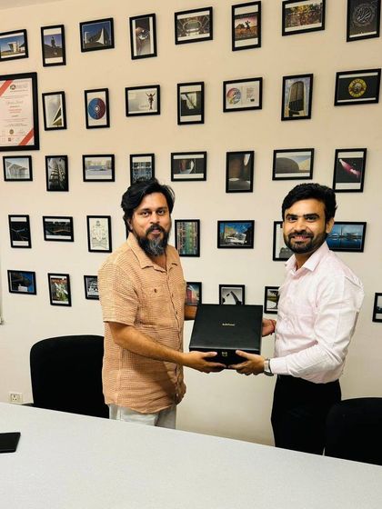 Our team meeting with Architect Chintan in his Delhi office, which is filled with inspiring design photography. We love working with such creative professionals.